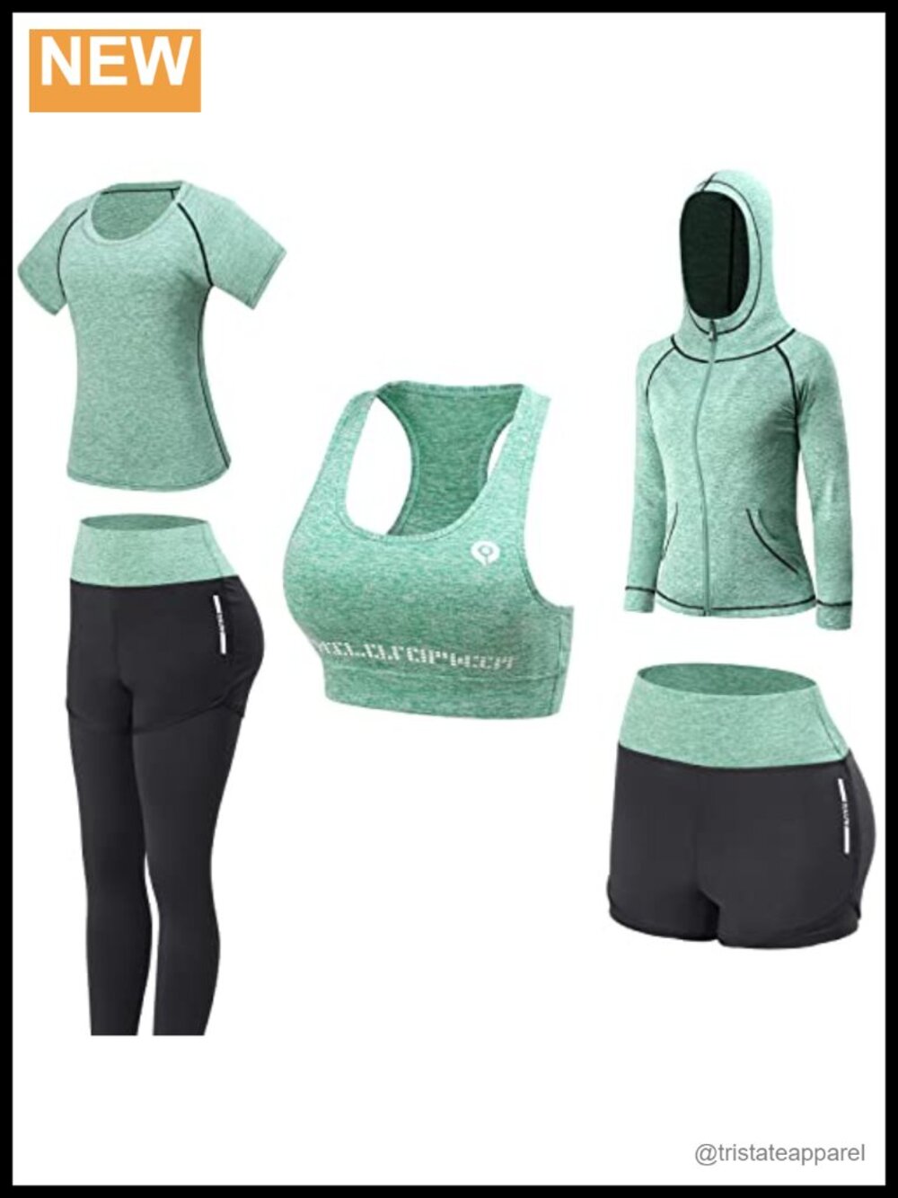 Women 5-Piece Workout Set Sport Bra Shirt Shorts Leggings Jacket Athletic Outfit